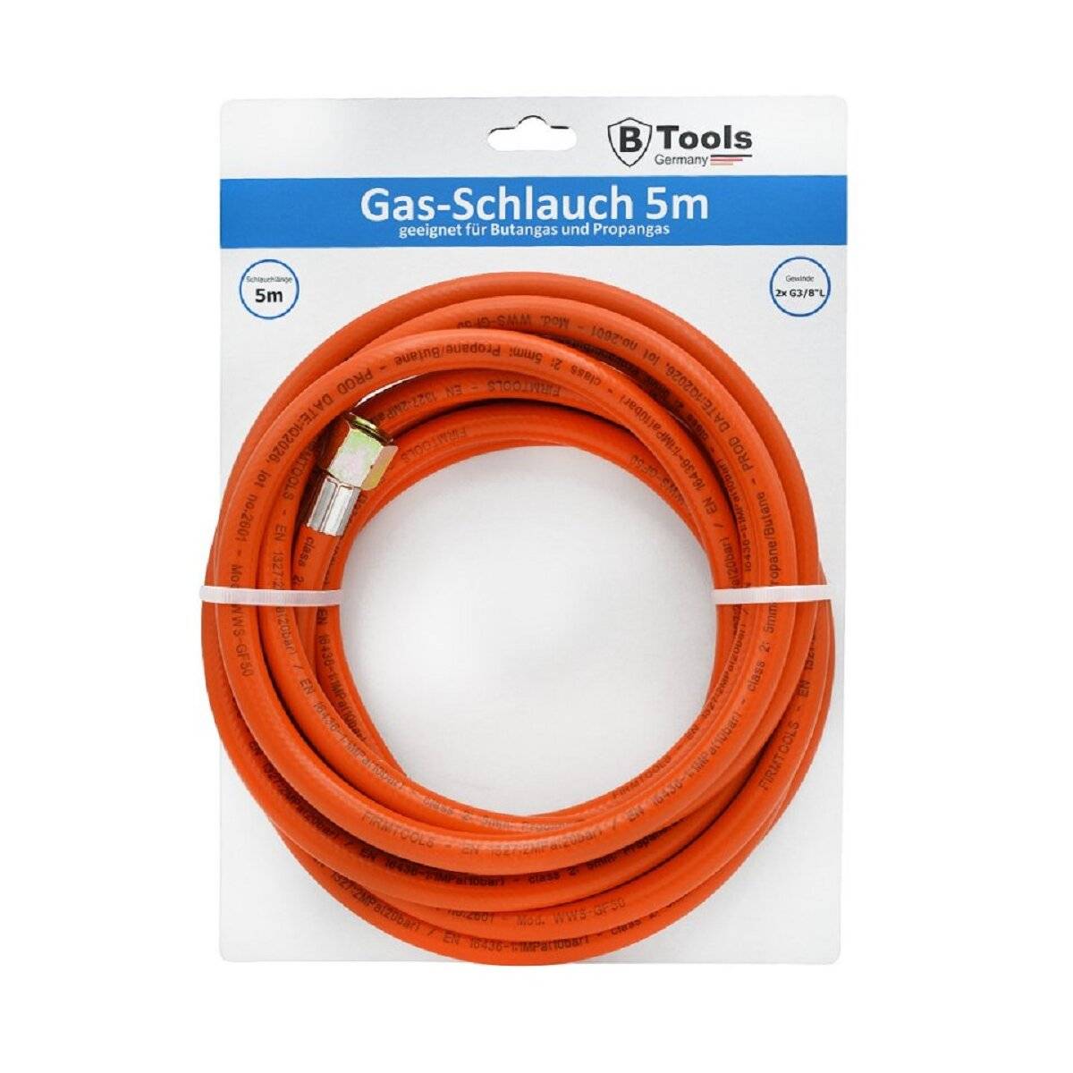 Tubo flessibile per gas da 5 m per butano e propano, colore arancione.-1