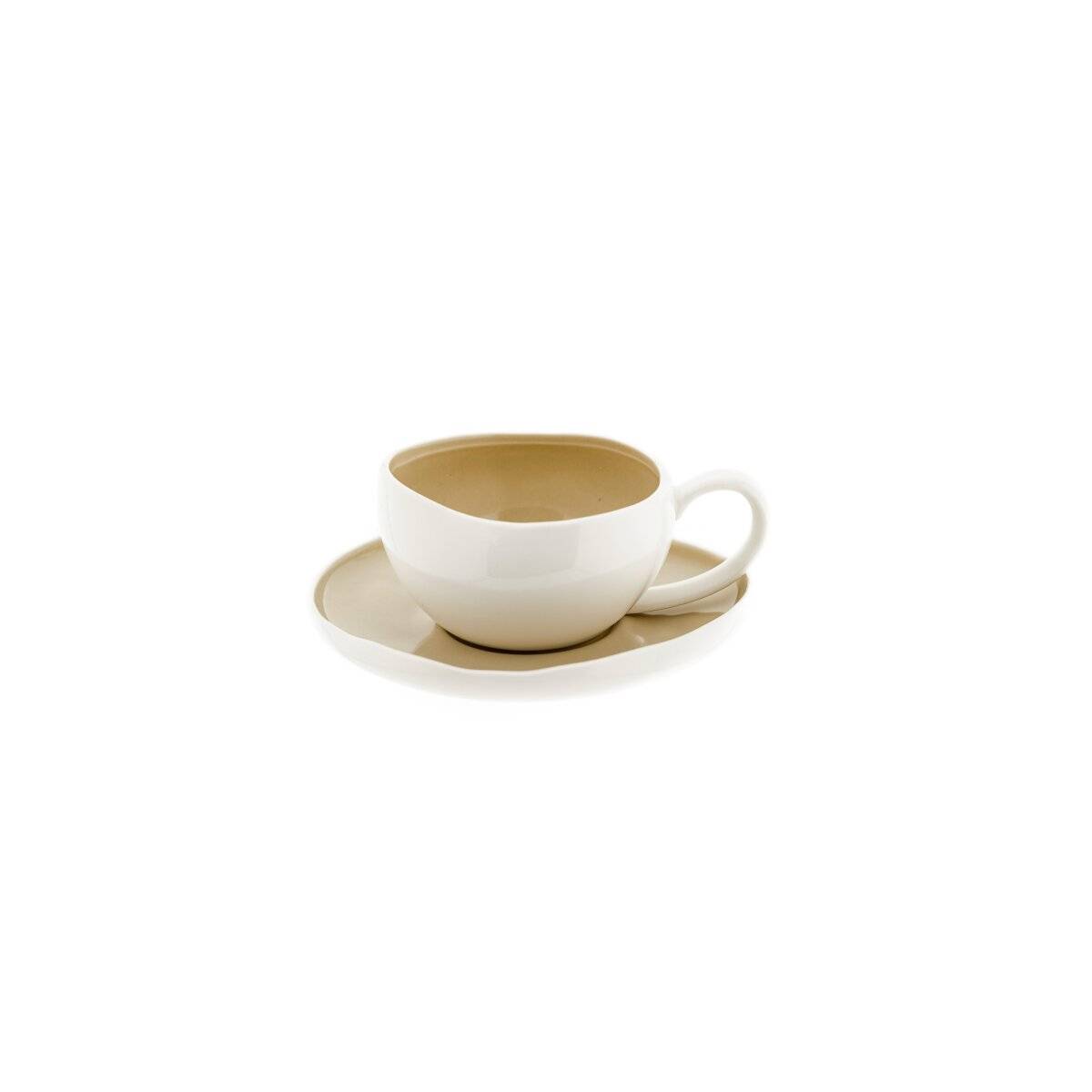 Set di 12 tazzine da caffè moka Wave Cream con piattini, nei colori bianco e beige.-0
