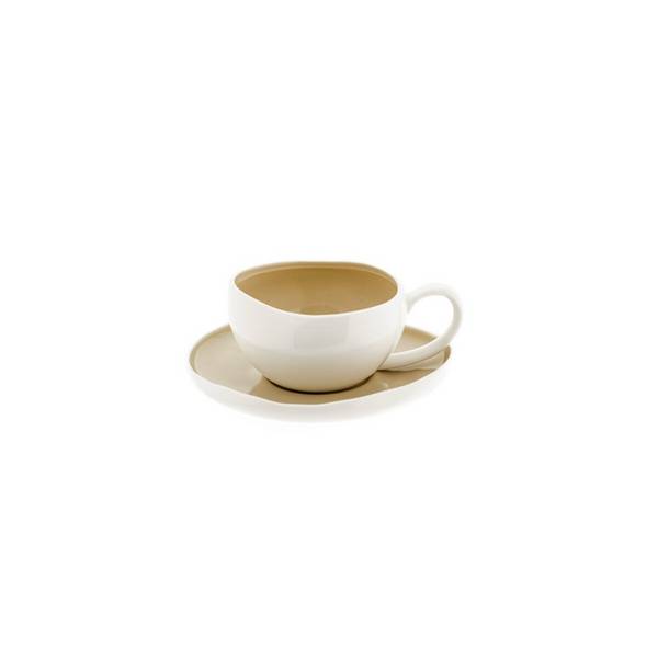 Set di 12 tazzine da caffè moka Wave Cream con piattini, nei colori bianco e beige.