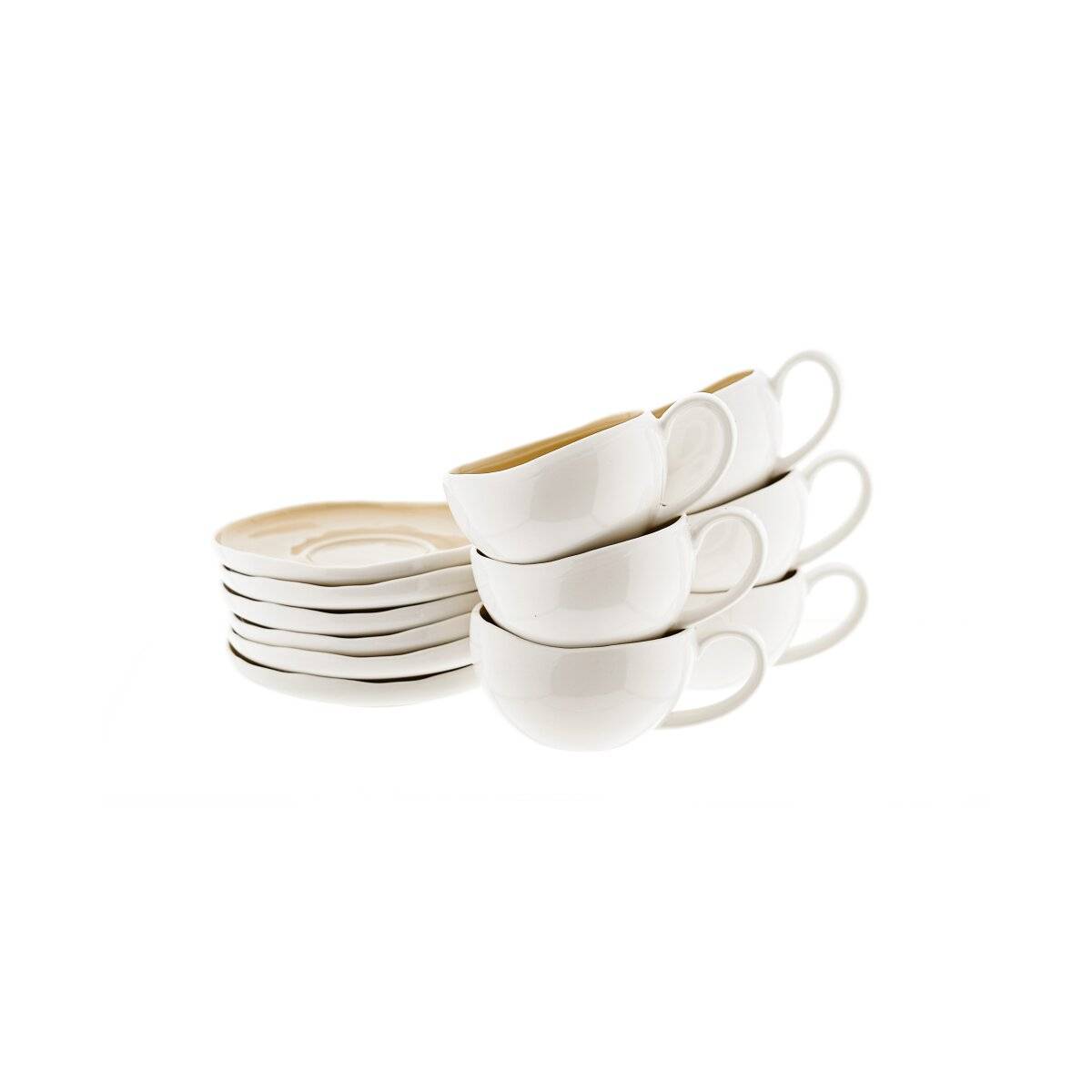 Set di 12 tazzine da caffè moka Wave Cream con piattini, nei colori bianco e beige.-1
