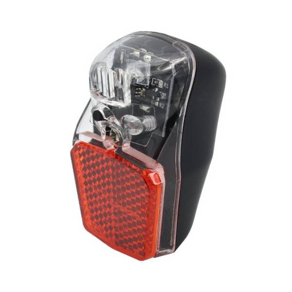 Fanale posteriore per bicicletta con luce di posizione e catarifrangente.