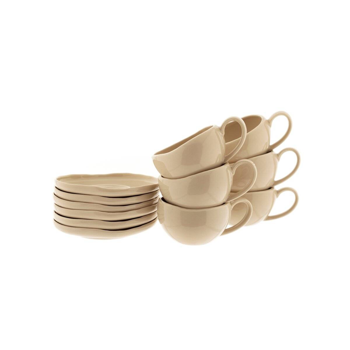 Set da 12 pezzi di tazzine da caffè moka Wave Biscuit con piattini, colore beige.-1