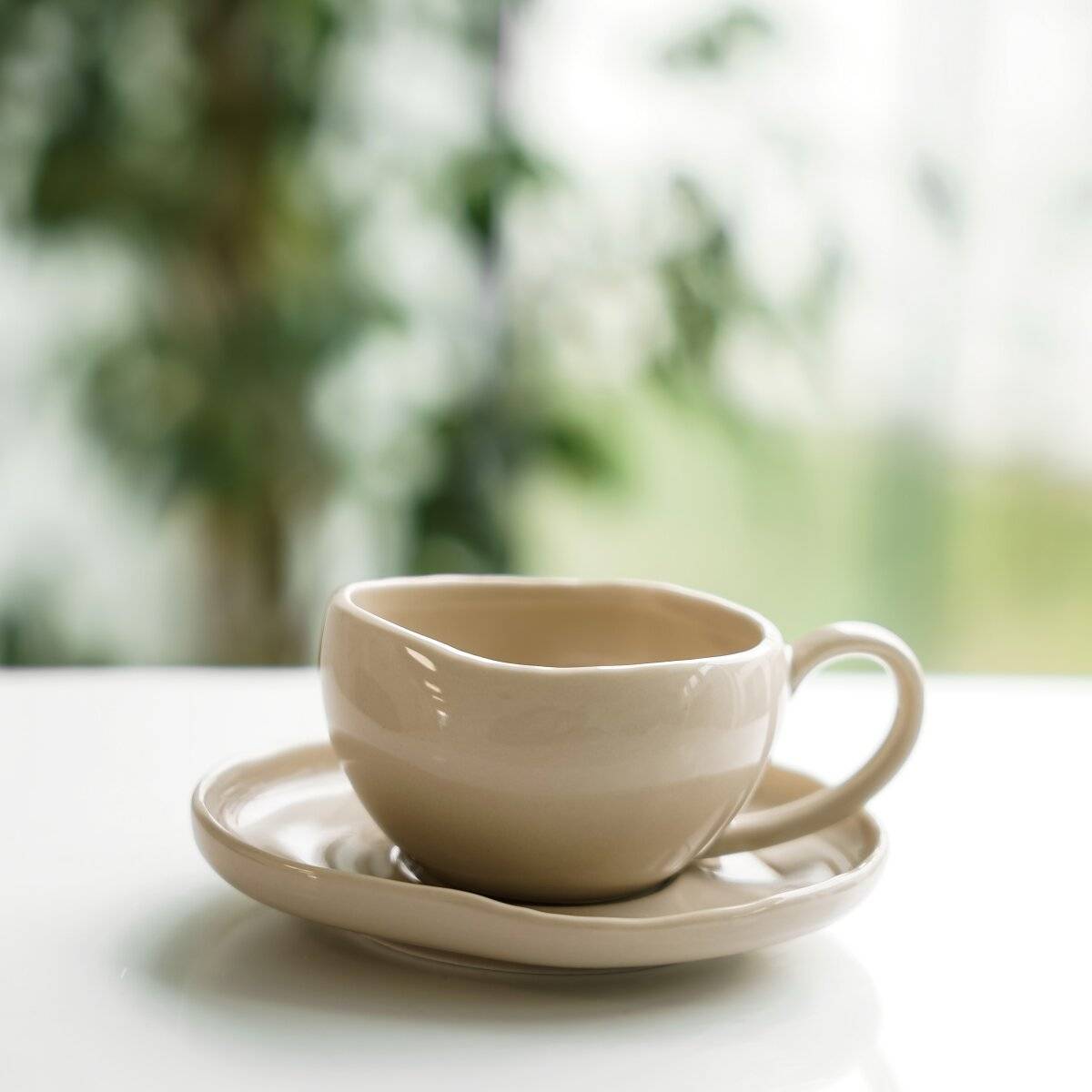 Set da 12 pezzi di tazzine da caffè moka Wave Biscuit con piattini, colore beige.-2
