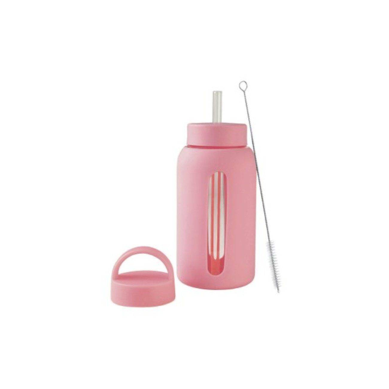 Bottiglia per bevande in vetro borosilicato da 650 ml con cannuccia e spazzolino per la pulizia - Rosa-0