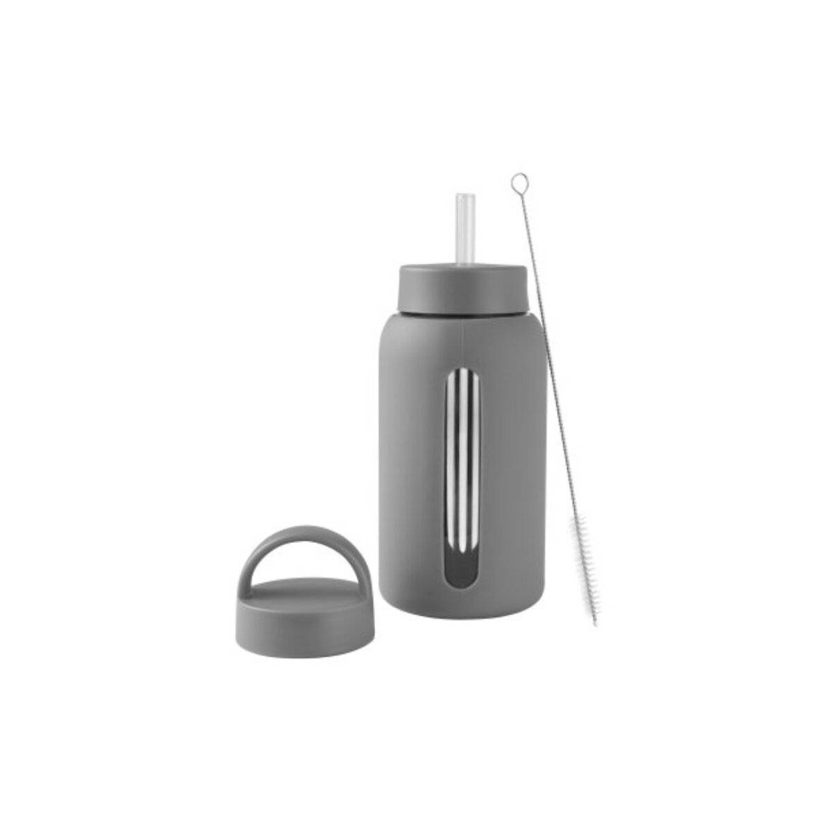 Bottiglia per bevande in vetro borosilicato da 650 ml con cannuccia e spazzolino per la pulizia - Grigio-0