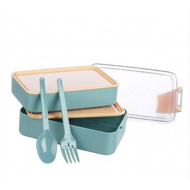 Portapranzo da 4 pezzi con scomparti e posate - ideale per la scuola e l'ufficio, azzurro-rosa