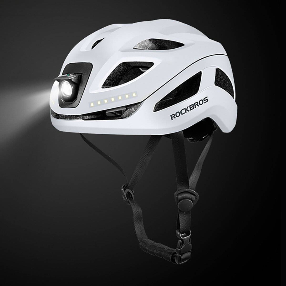 Casco da ciclismo Rockbros ZK-077 con illuminazione multidirezionale integrata, taglia 57–61 cm, bianco-1