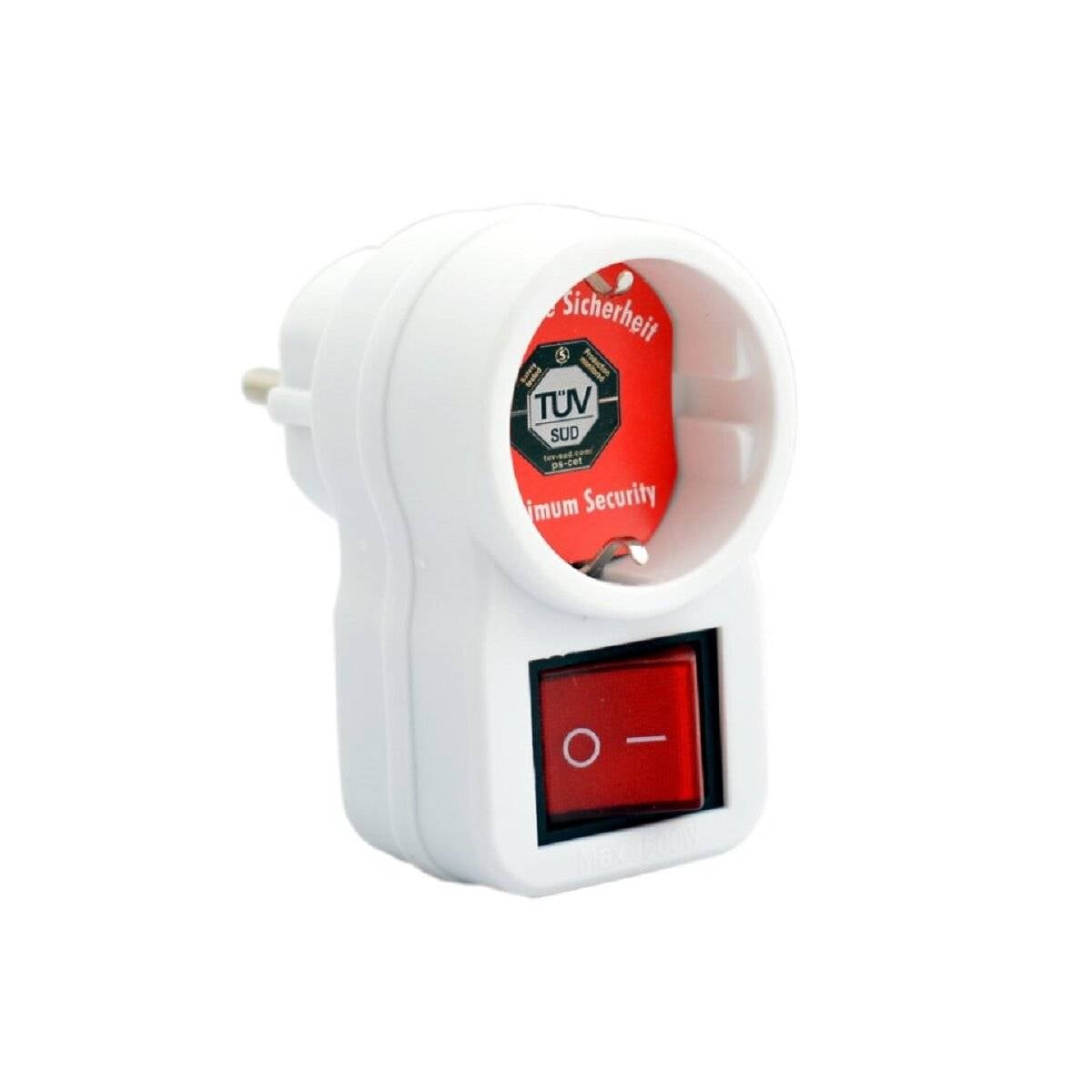 Adattatore singolo Schuko con interruttore, certificato TÜV, bianco-0