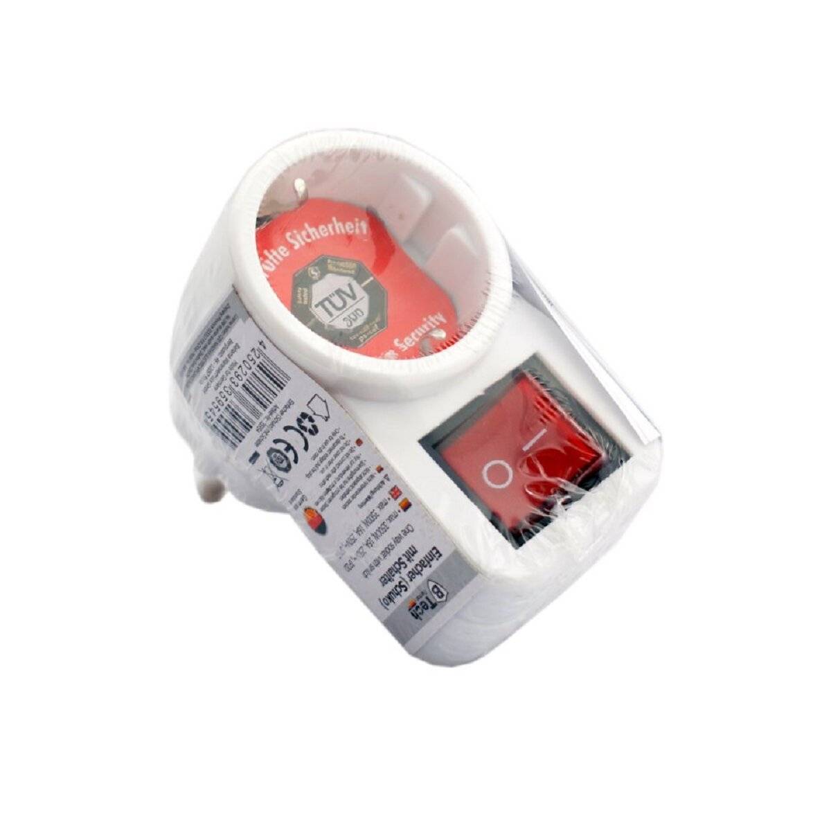 Adattatore singolo Schuko con interruttore, certificato TÜV, bianco-1