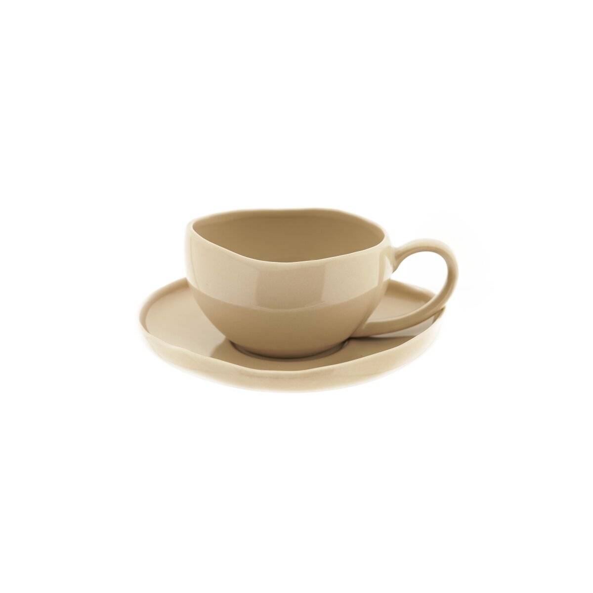 Set di 12 tazzine da caffè Wave Biscuit con piattini, colore beige, 215 ml-0