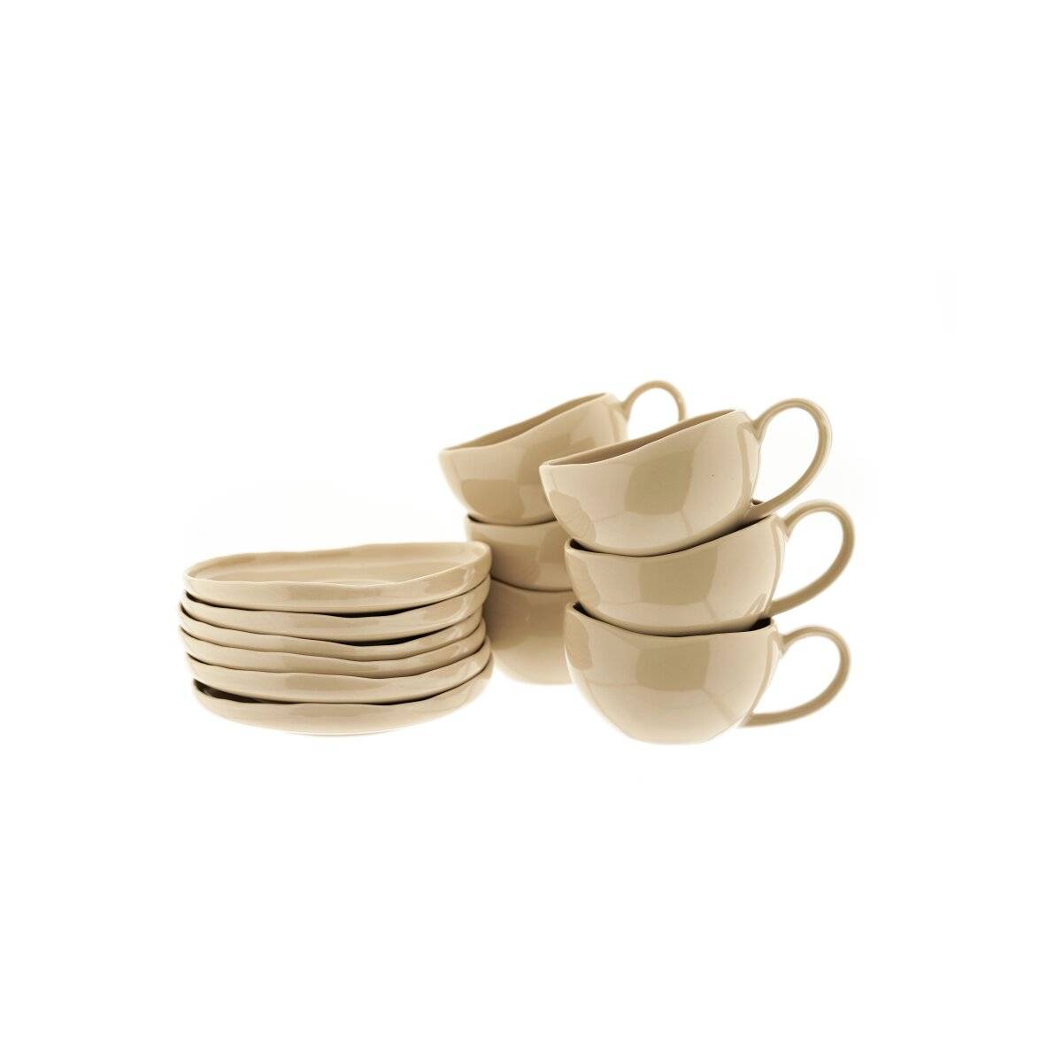 Set di 12 tazzine da caffè Wave Biscuit con piattini, colore beige, 215 ml-1