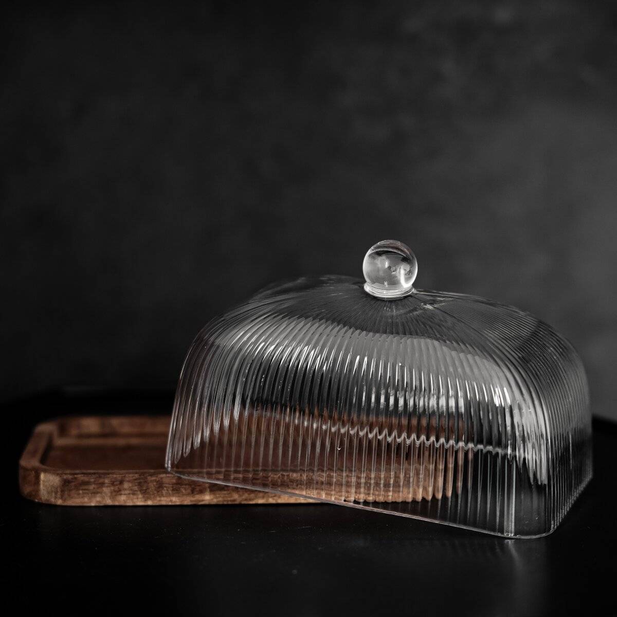 Burriera con coperchio in vetro e base in legno - 16 x 10 x 10 cm-3