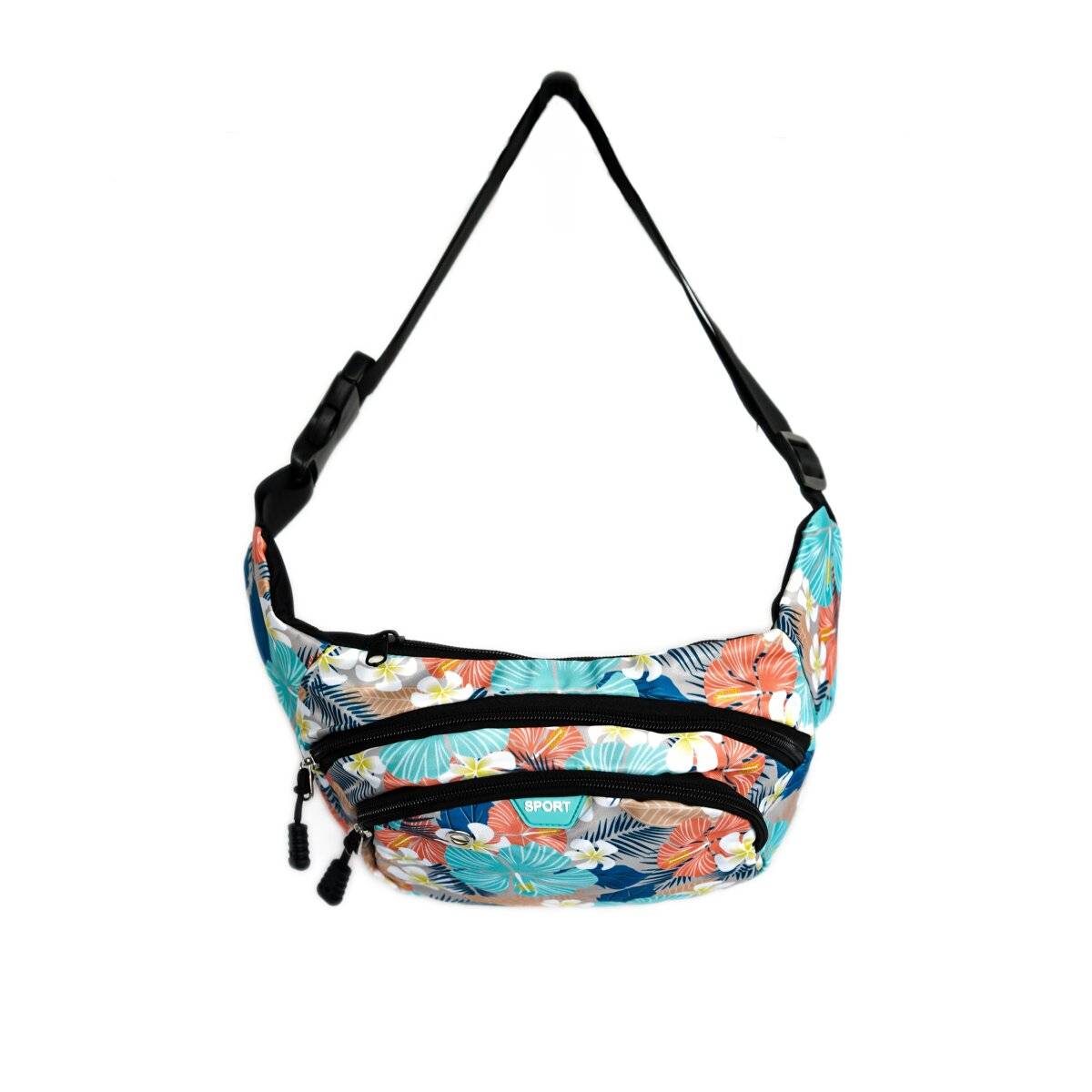 Borsa a tracolla/marsupio in poliestere con 3 scomparti, chiusura a zip sicura, design 9-1