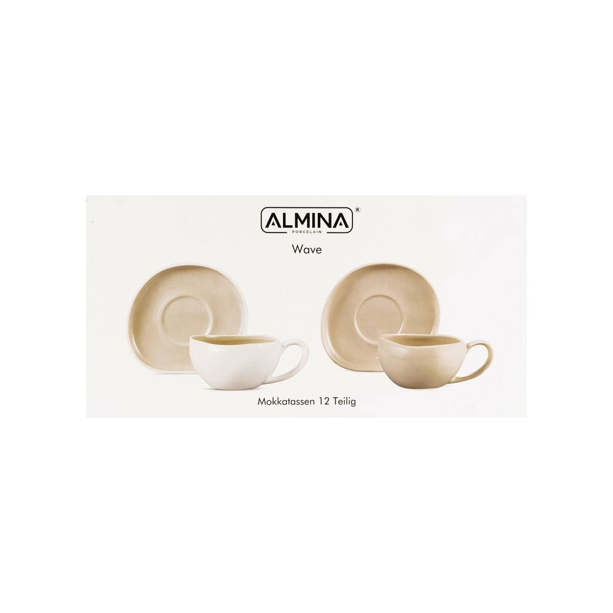 Set di 12 tazzine da caffè moka Wave Cream con piattini, nei colori bianco e beige.-4