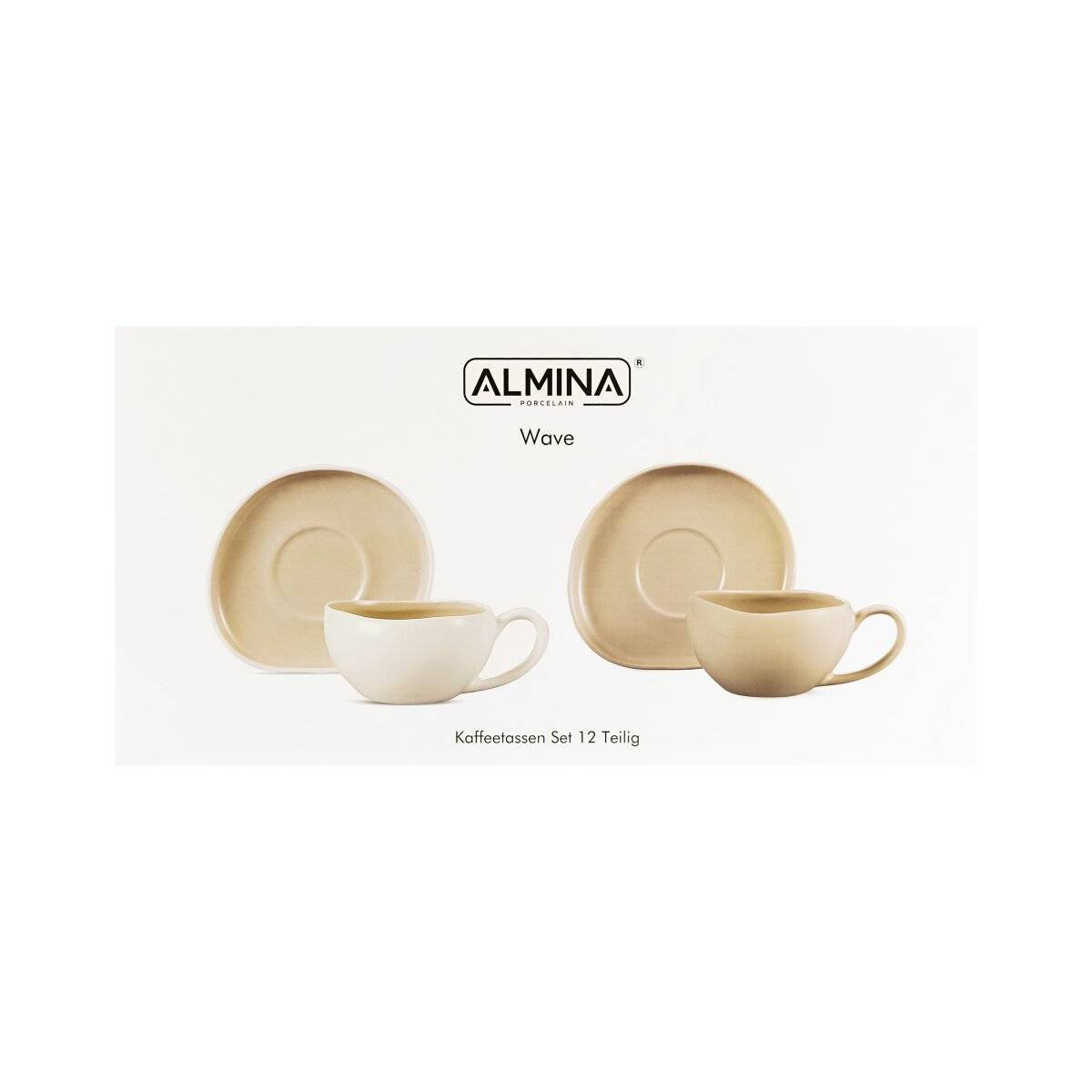 Tazzine da caffè Wave Cream con piattini - set da 12 pezzi in bianco e beige, 215 ml-4