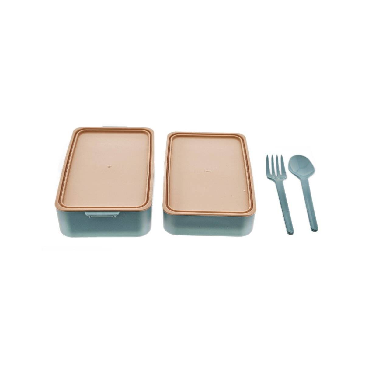 Portapranzo da 4 pezzi con scomparti e posate - ideale per la scuola e l'ufficio, azzurro-rosa-4