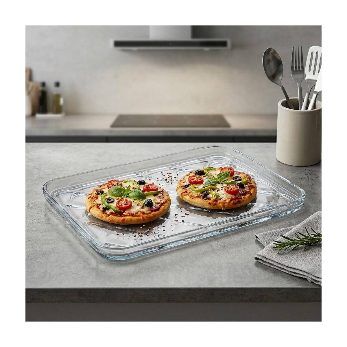 Vassoio da portata in vetro borosilicato Pasabahce Borcam 1025 ml - 33,5 x 24,5 x 2 cm-4