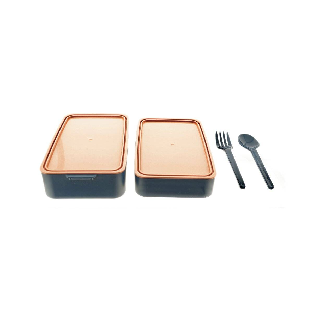 Portapranzo da 4 pezzi con scomparti e posate - ideale per la scuola e l'ufficio, blu scuro-rosa-4