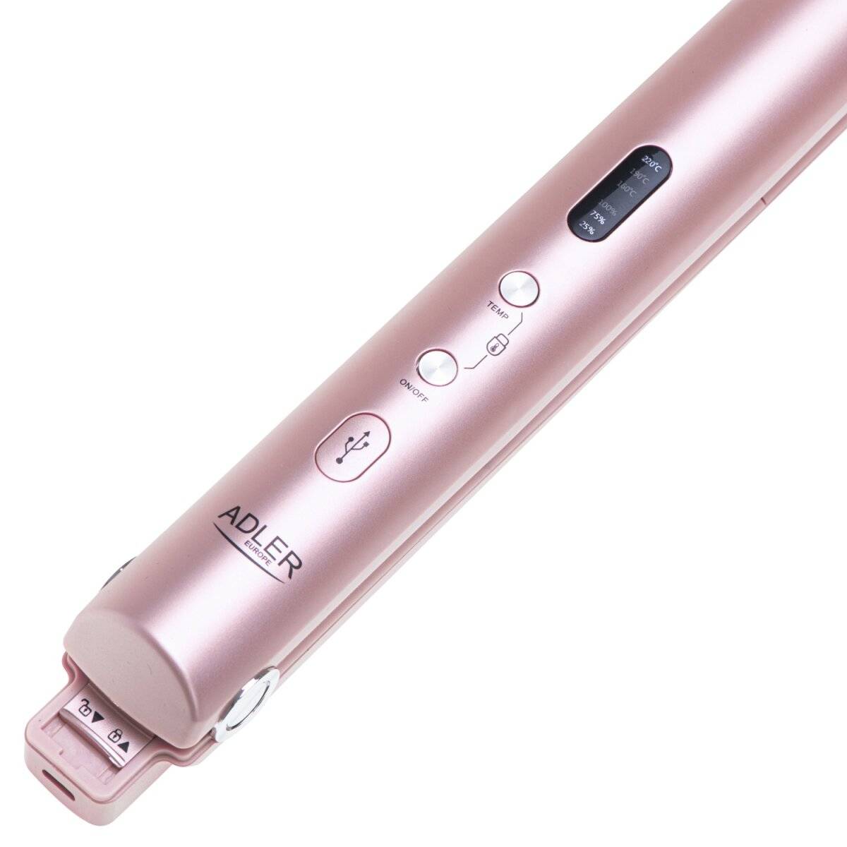 Piastra per capelli senza fili Adler AD 2327 con 3 impostazioni di temperatura e display a LED - Rosa-4