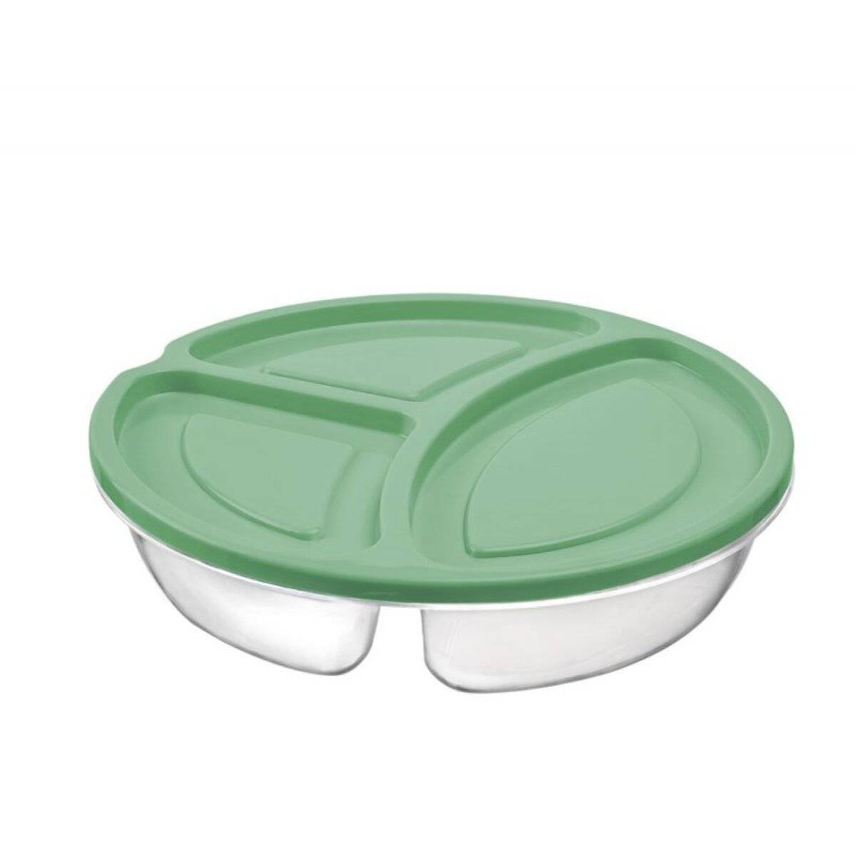 Contenitore/portapranzo con 3 scomparti - rotondo, a tenuta stagna con coperchio, 1,1 l, verde-0