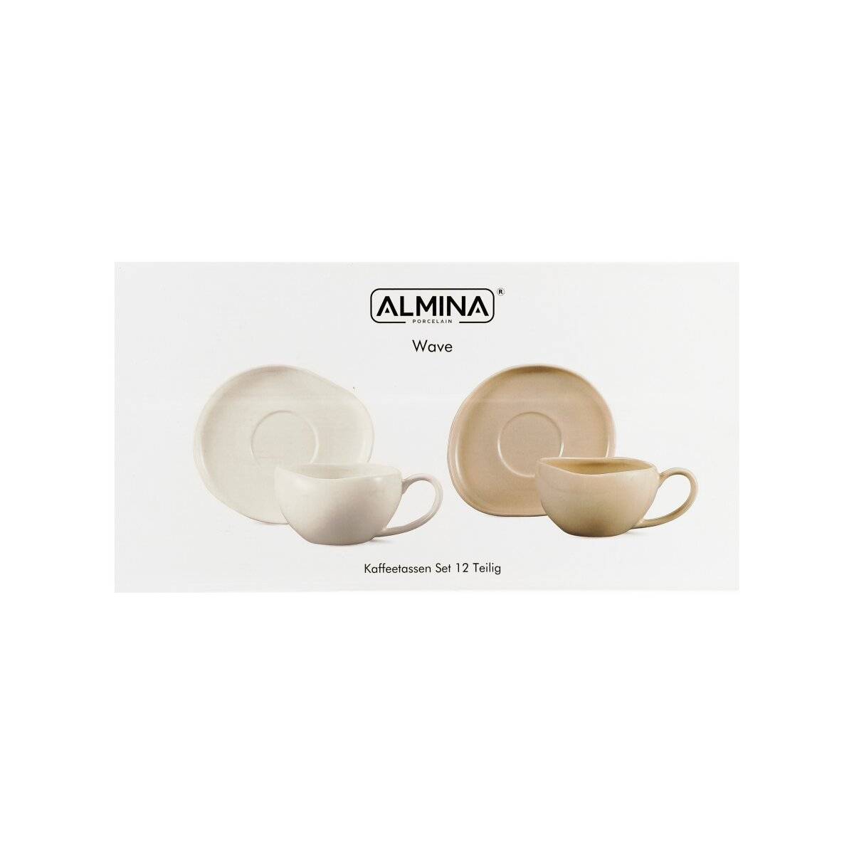 Set di 12 tazzine da caffè Wave Biscuit con piattini, colore beige, 215 ml-4