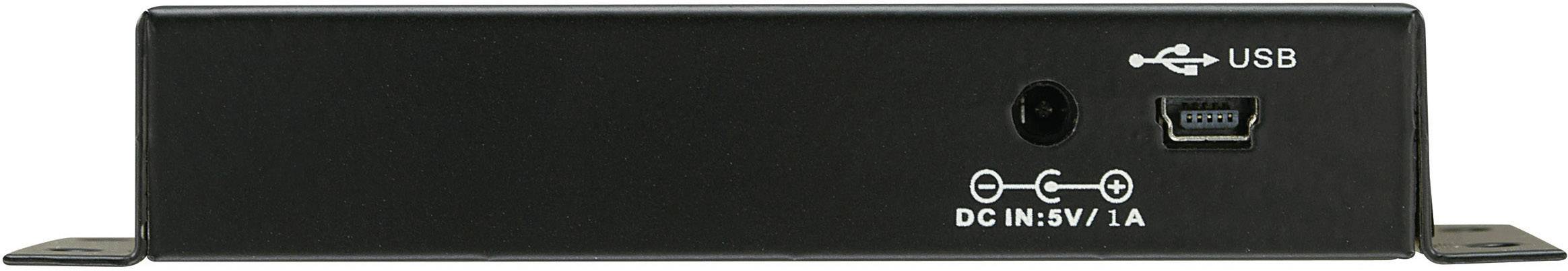 Un dispositivo elettronico nero con una porta USB e un ingresso di alimentazione, contrassegnato con 'DC IN: 5V/1A'.
