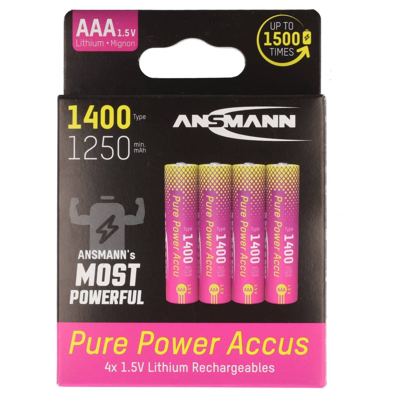 Batteria Ansmann Pure Power Micro AAA, agli ioni di litio, 1,5 V, min. 1250 mAh, tipica 1400 mAh, confezione blister...-0