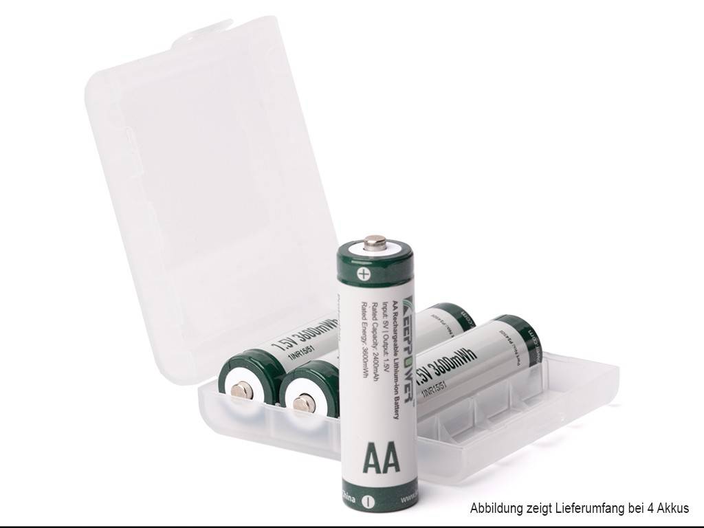 4 batterie Keeppower P1450I AA da 1,5 V agli ioni di litio – 3600 mWh di potenza con tensione costante e protezione...-0