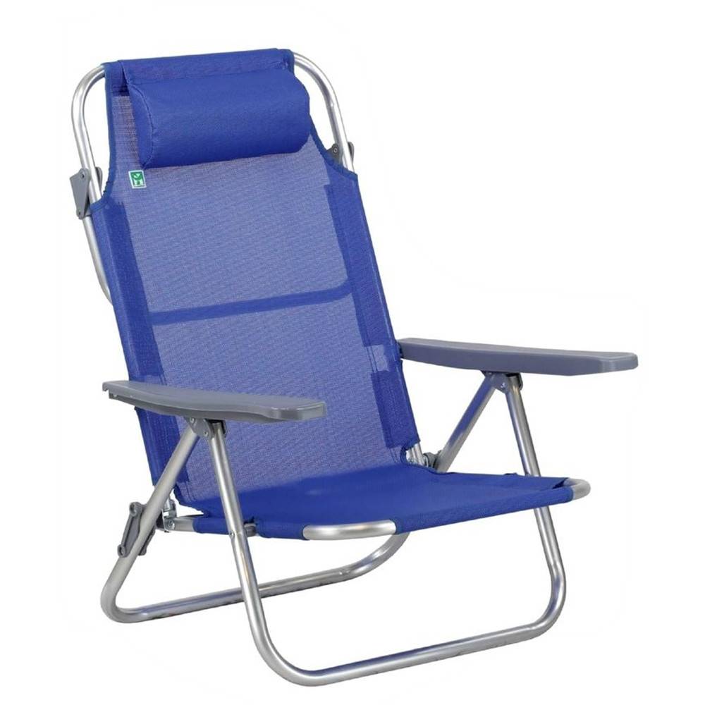 Sedia Sdraio Spiaggina Pieghevole 5 Posizioni In Alluminio Textilene Con Braccioli Cuscino - Blu-0