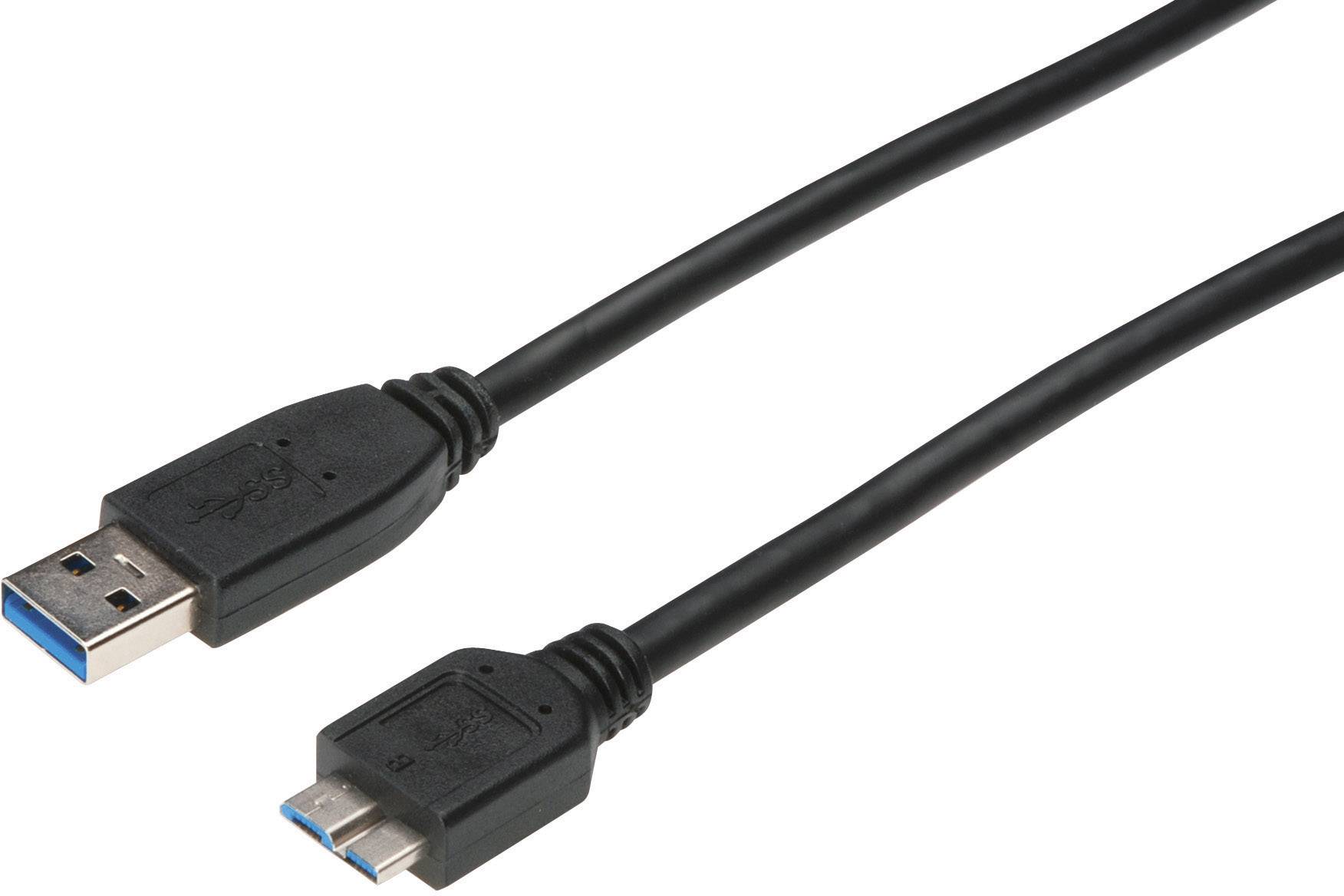 Cavo USB con spina standard e spina Micro-USB, colore nero. Adatto per collegare dispositivi come smartphone a computer.