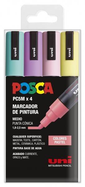 Uni Posca - Set di 4 pennarelli a base d'acqua con punta a bala - PC-5M/4C - Pastel - 1,8-2,5 mm-0