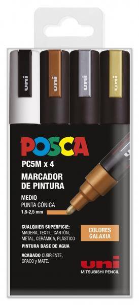 Uni Posca - Marcatore a base d'acqua per pittura PC-5M/4C - Set colori galassia 1,8-2,5 mm-0