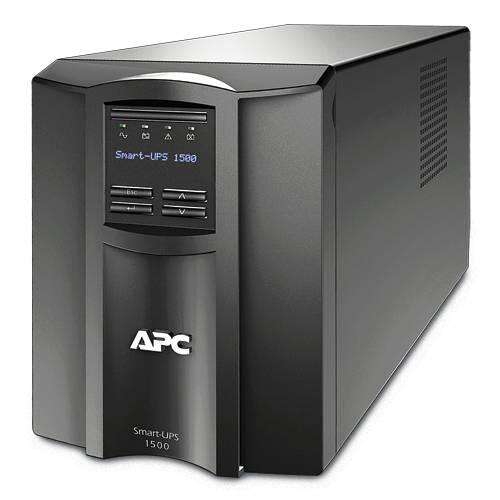 Un APC Smart-UPS 1500 nero, un sistema di alimentazione ininterrotta che protegge i dispositivi durante i blackout elettrici.