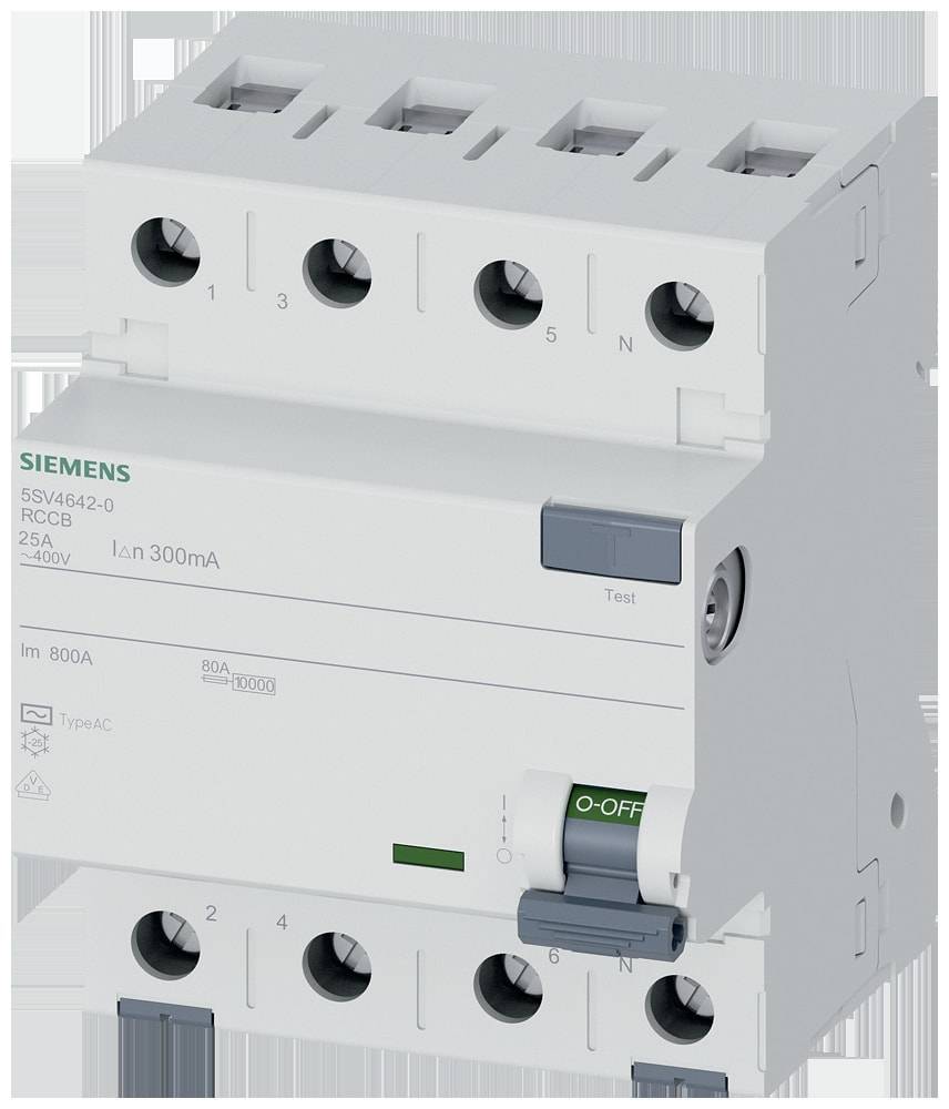 Siemens - 5SV4642-0 - RES.CUR.OP.CIRCUIT BREAKER TYPE AC 25A 3+N-POLE 300MA 400V 4-0