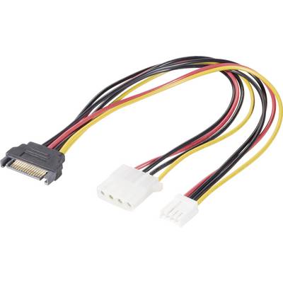 Un adattatore di alimentazione SATA con quattro e sei pin su un lato e un connettore piatto nero sull'altro lato. Utilizzato per convertire connessioni nei computer.