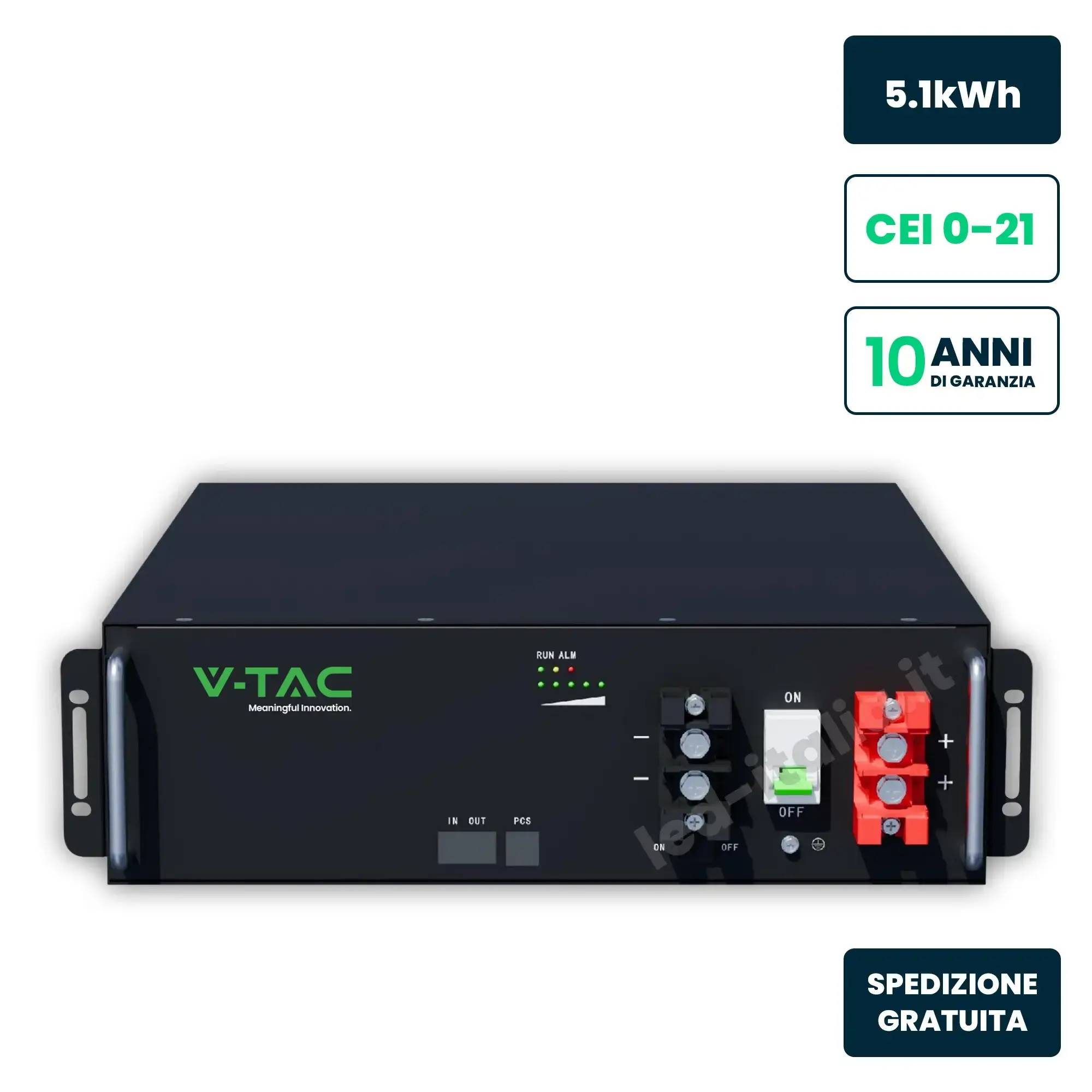 V-TAC Batteria Accumulo Rack 5.12kWh LFP 51.2V 100Ah 100A Nera CEI 0-21-0