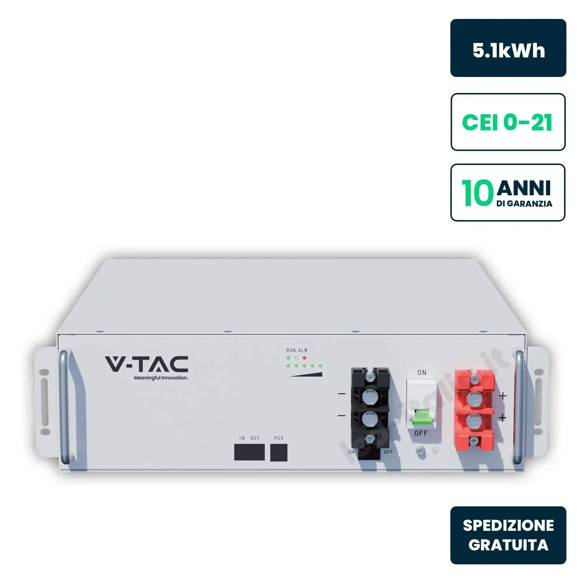 V-TAC Batteria Accumulo Rack LV 5.12kWh LFP 51.2V 100Ah 100A Bianca CEI 0-21-0