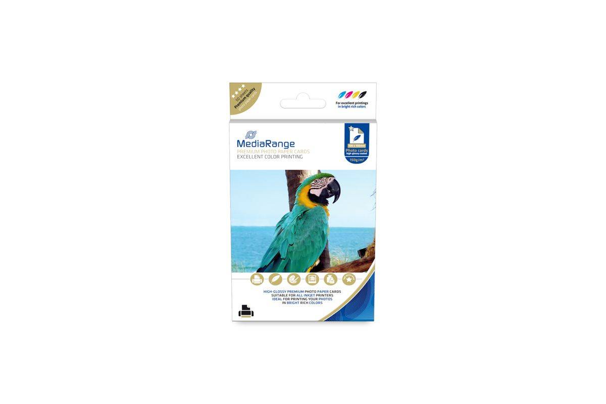 MEDIARANGE FOTOPAPIER KARTEN 150gr WEISS MRINK115 50Blatt Hochglanz 100x150mm (MRINK115)-0