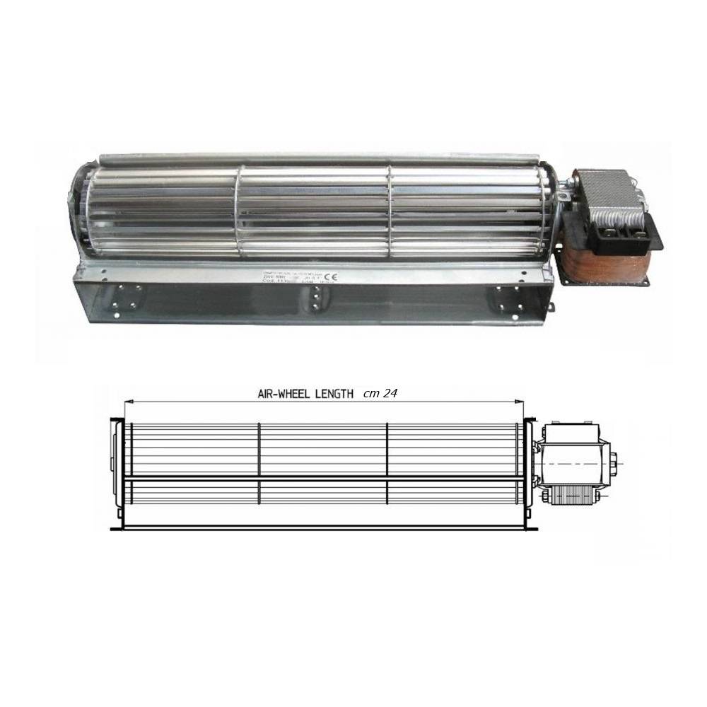 Ventola Cm 24 Tangenziale Motore Destro per Forno Stufa Legna Pellet Sp 301-0