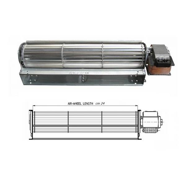 Ventola Cm 24 Tangenziale Motore Destro per Forno Stufa Legna Pellet Sp 301