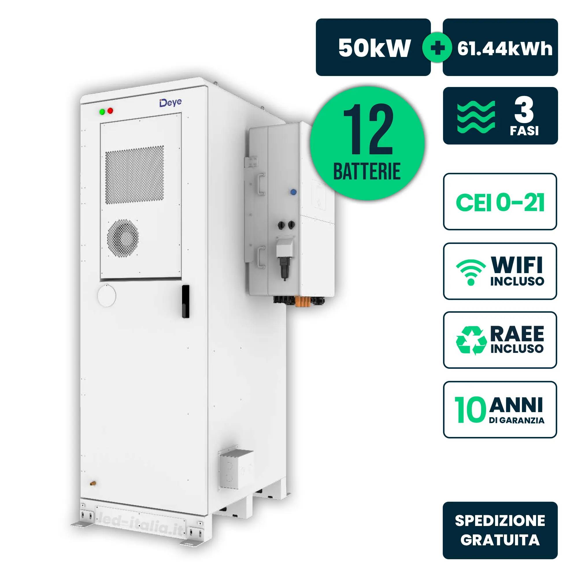 V-TAC Italia Kit Trifase Alta Tensione Deye 50kW+60kWh CEI 0-21 IP55-0