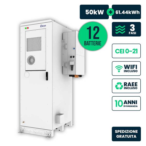 V-TAC Italia Kit Trifase Alta Tensione Deye 50kW+60kWh CEI 0-21 IP55