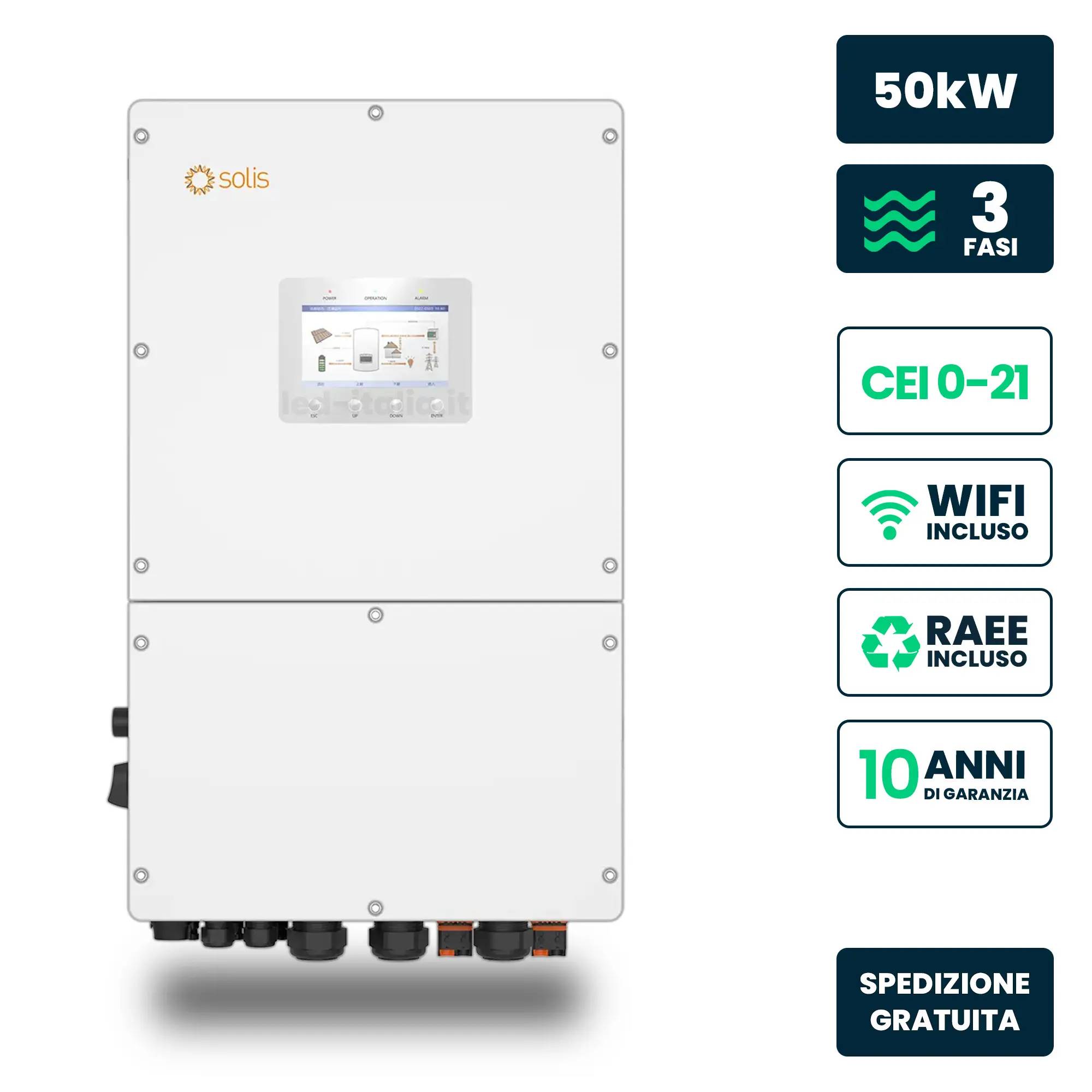 V-TAC Inverter Alta Tensione Solis Trifase Ibrido 50kW Meter TA Garanzia 10 Anni-0