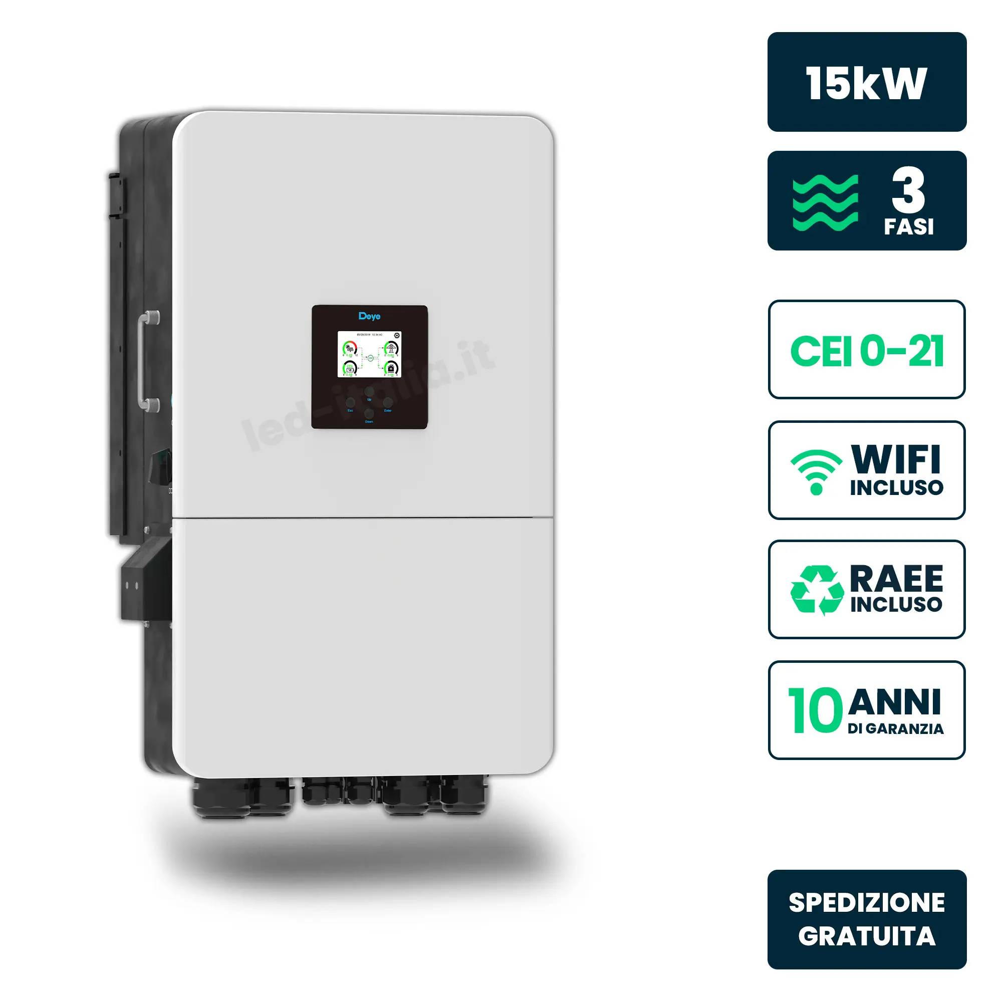 V-TAC Inverter Trifase Ibrido 15kW, WiFi e TA inclusi Garanzia 10 Anni IP65-0