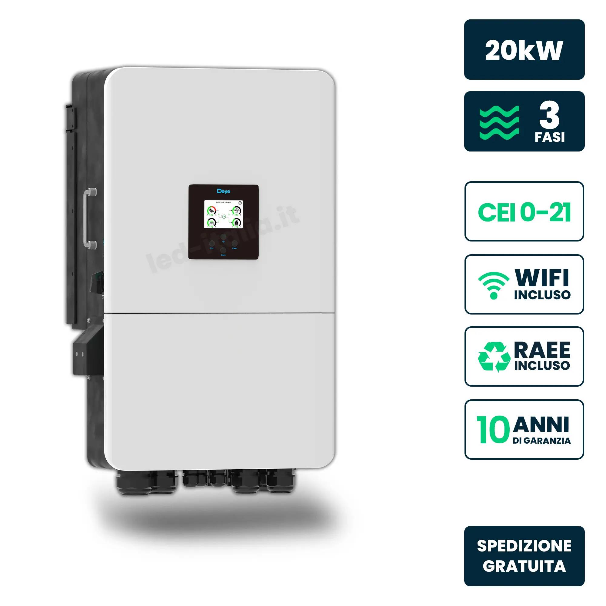V-TAC Inverter Trifase Ibrido 20kW, WiFi e TA inclusi Garanzia 10 Anni IP65-0