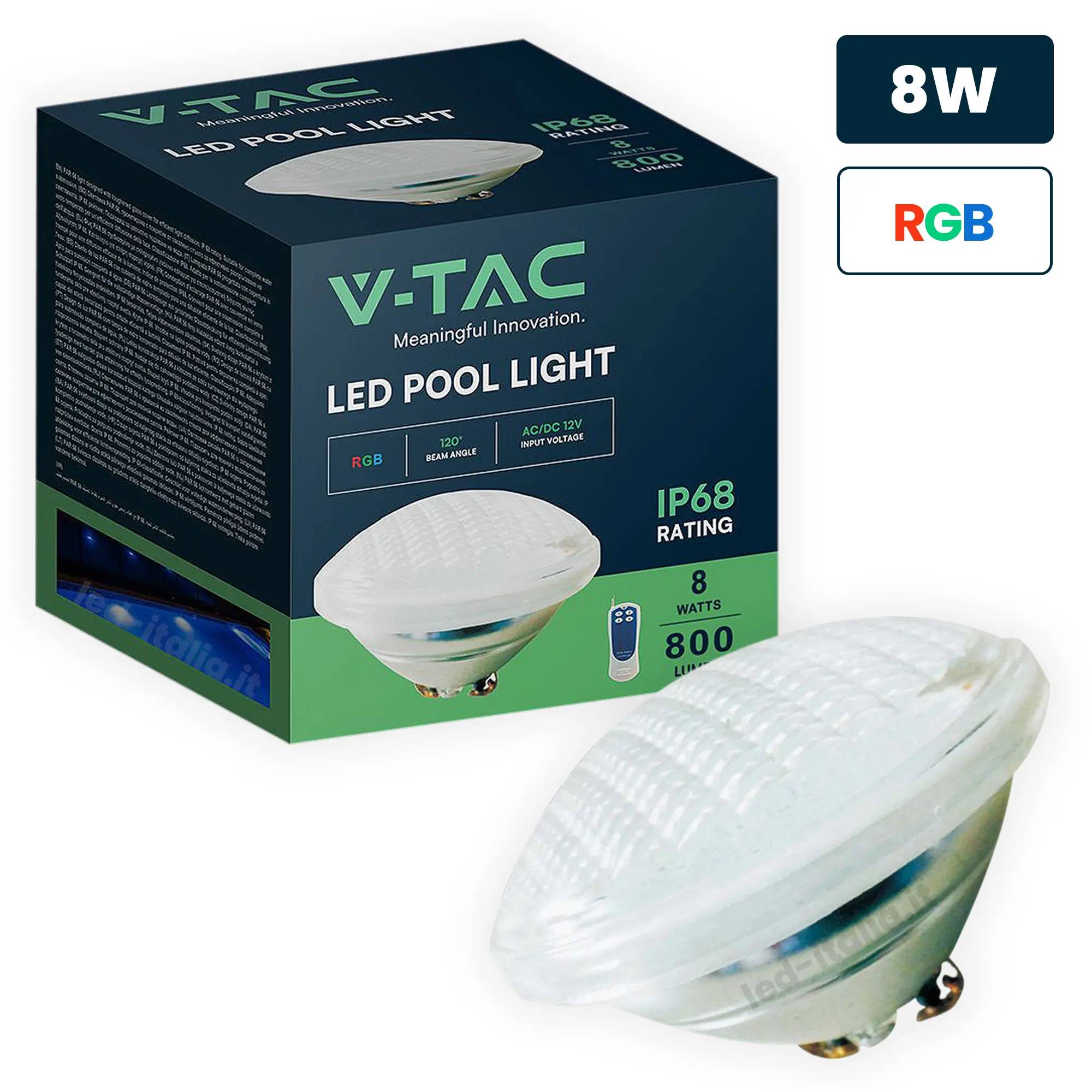 V-TAC Lampada LED da Piscina 8W PAR56 con Radiocomando RGB IP68-0