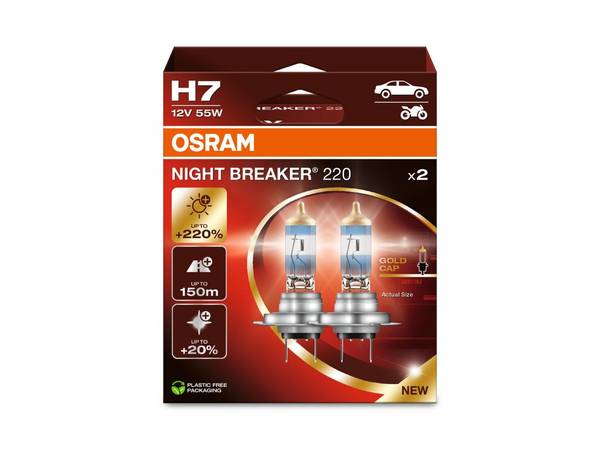 OSRAM - 64210NB220-2HB - Night Breaker 220 H7 Car Headlight Bulbs (Twin)