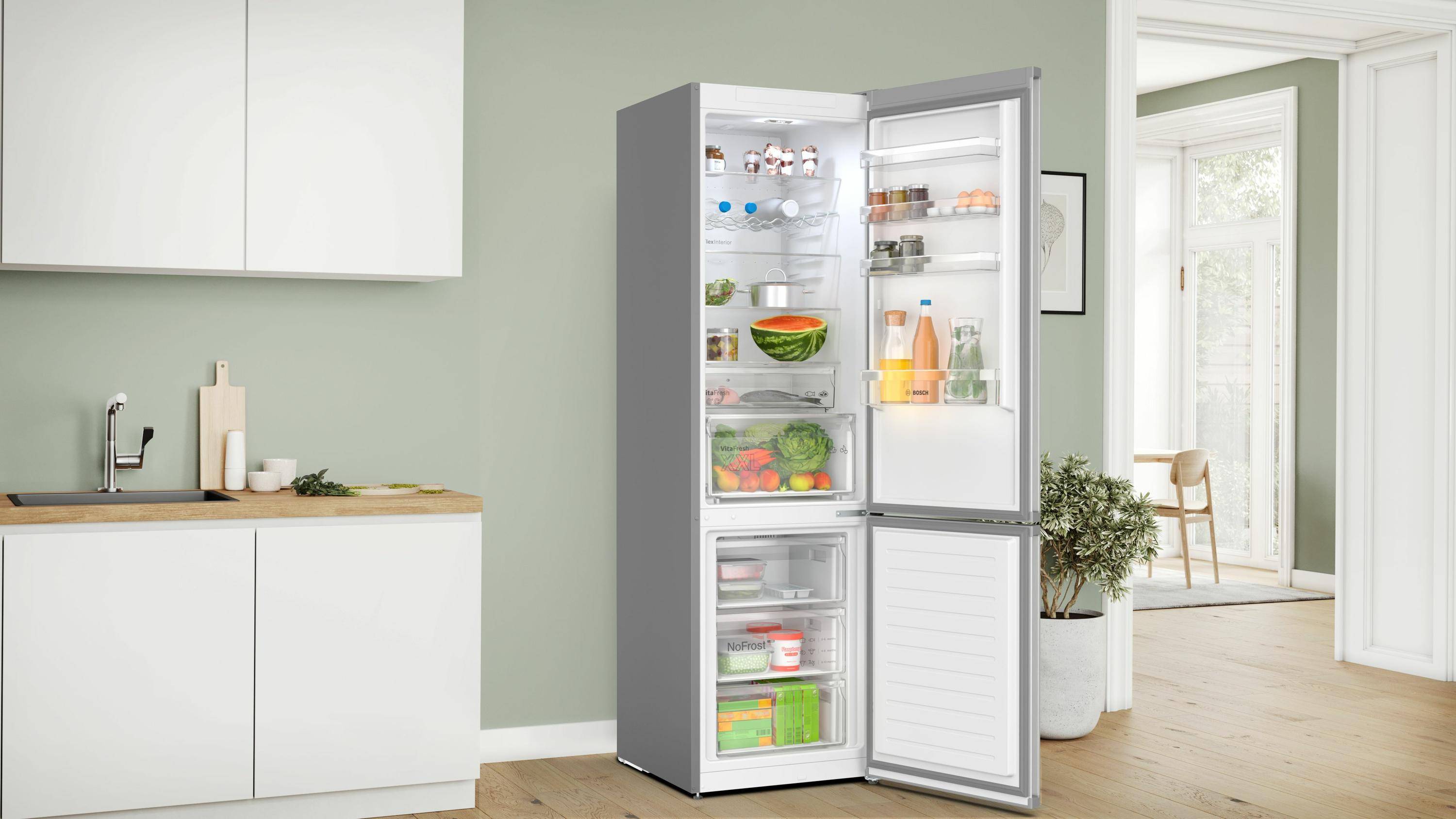 Bosch Serie 4 KGN397LDF Frigorifero combinato da libera installazione 203 x 60 cm Metal look Classe D-1