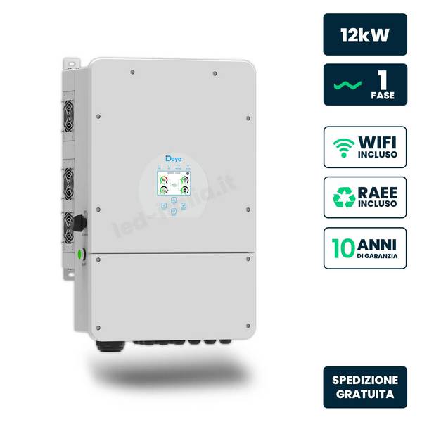 V-TAC Inverter Ibrido Monofase LV Deye 12kW WiFi senza CEI 0-21 Bianco IP65