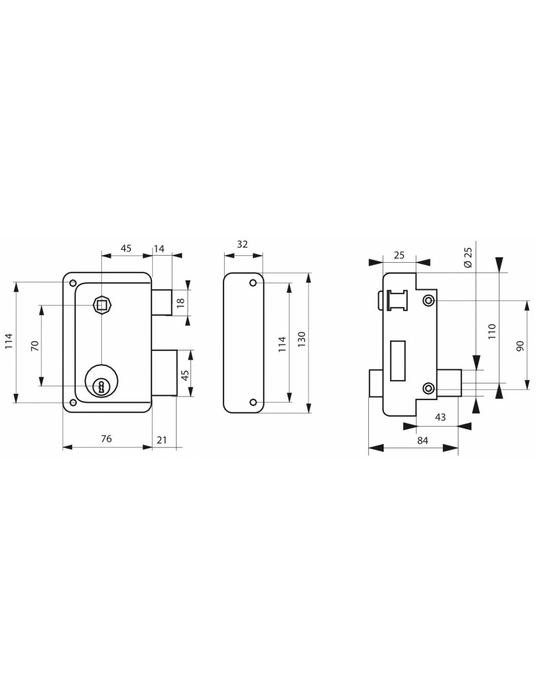 Serratura da applicare a doppio cilindro 45 mm, 5 perni, con quadro maniglia, 76 x 130 mm, destra – THIRARD-1